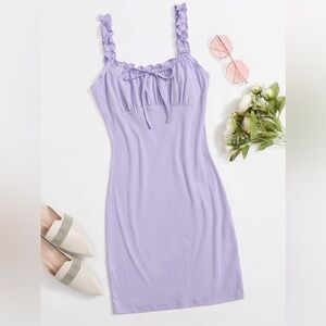 Lilac Tie Mini Dresss with Frill Trim
